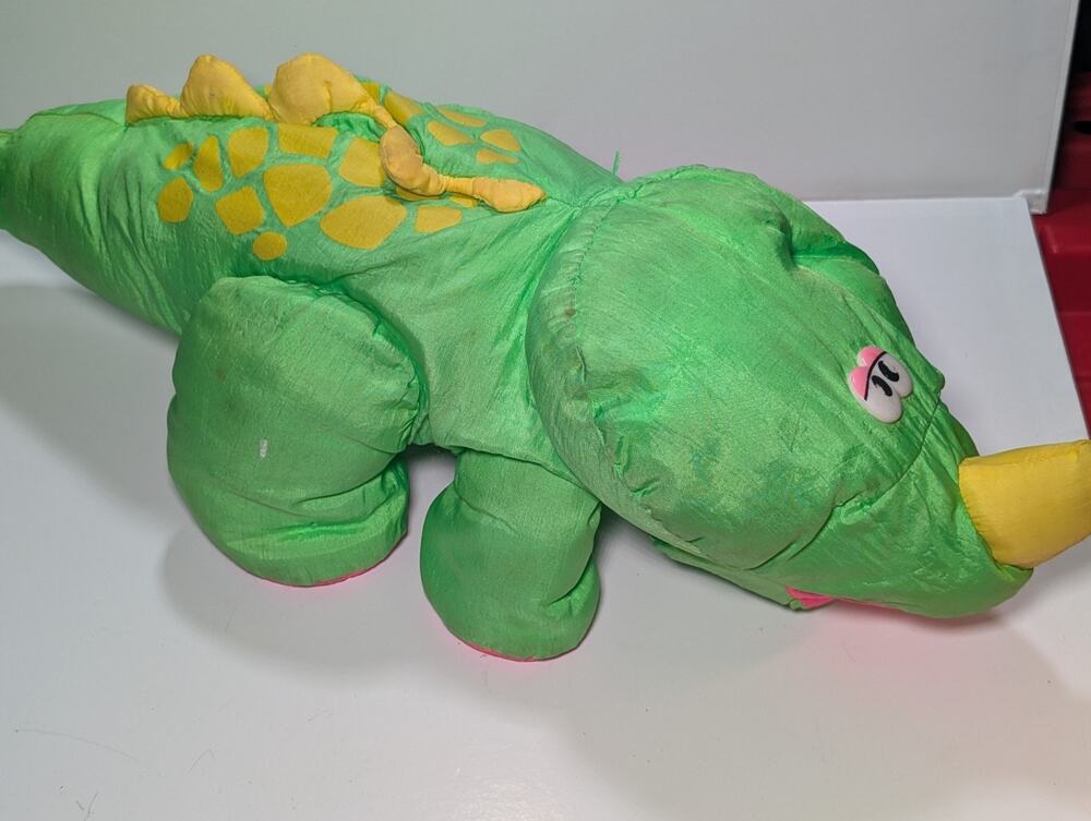Green Dinosaur Plush Squeaky Toy Stuffed Animal Triceratops Pre-Owned